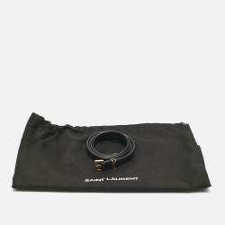 Pre Owned Saint Laurent Black Leather Cassandre Extra Thin Belt 70 CM