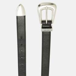 Pre Owned Saint Laurent Black Leather Folk Buckle Belt 70 CM