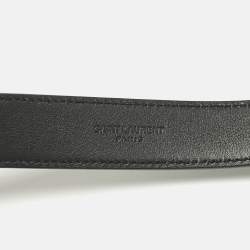 Pre Owned Saint Laurent Black Leather Folk Buckle Belt 70 CM