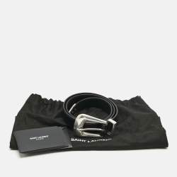 Pre Owned Saint Laurent Black Leather Folk Buckle Belt 70 CM
