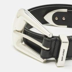 Pre Owned Saint Laurent Black Leather Folk Buckle Belt 70 CM