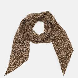 Pre Owned باندو طويل حرير طبعة فهد بني سان لوران باريس