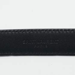 Pre Owned Saint Laurent Black Leather Cassandre Slim Belt 70 CM