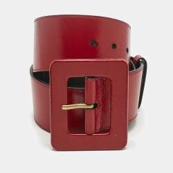 Pre Owned Saint Laurent Red Patent Leather Buckle Waist Belt 80CM