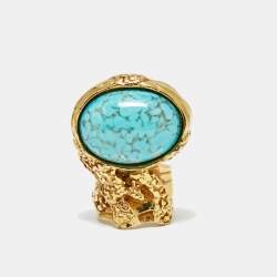 Pre Owned Saint Laurent Arty Glass Gold Tone Ring Size 53