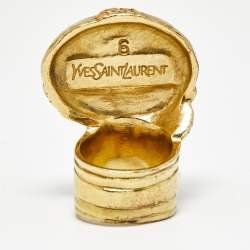 Pre Owned Saint Laurent Arty Glass Gold Tone Ring Size 53