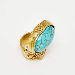 Pre Owned Saint Laurent Arty Glass Gold Tone Ring Size 53