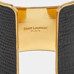 Pre Owned Saint Laurent  Black Leather Gold Tone Bracelet