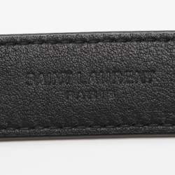 Pre Owned Saint Laurent Black Leather Monogram Skinny Buckle Belt 70CM