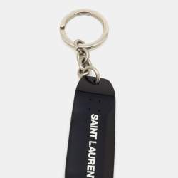 Pre Owned Saint Laurent Black Skateboard Motif Silver Tone Keyring