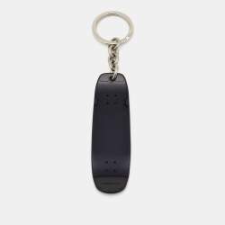 Pre Owned Saint Laurent Black Skateboard Motif Silver Tone Keyring