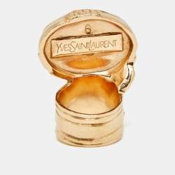 Pre Owned Saint Laurent Paris Blue Arty Glass Rose Gold Tone Ring Size 54