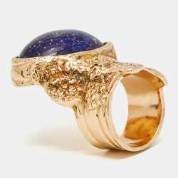 Pre Owned Saint Laurent Paris Blue Arty Glass Rose Gold Tone Ring Size 54
