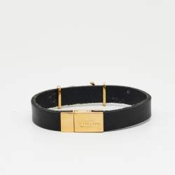 Pre Owned Saint Laurent Opyum Black Leather Gold Tone Bracelet