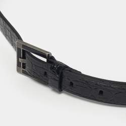 Pre Owned Saint Laurent Buckle Belt Black Crocodile Embossed Leather