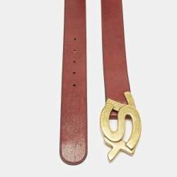 Pre Owned Saint Laurent Logo 100 CM Waist Belt Burgundy Leather