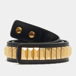 Pre Owned Saint Laurent Studded 70 CM Waist Belt Black Leather