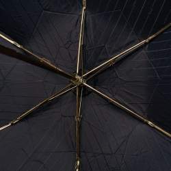 Pre Owned مظلة قابلة للطي سان لوران شعار مقلم أزرق بحري معدن ونيلون