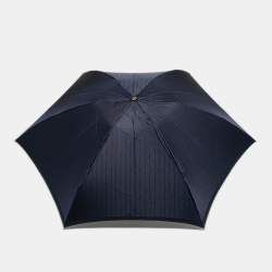 Pre Owned مظلة قابلة للطي سان لوران شعار مقلم أزرق بحري معدن ونيلون