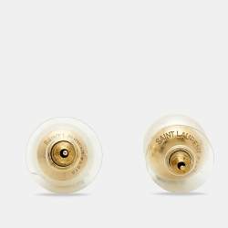 Pre Owned Saint Laurent Logo Faux Pearl Stud Earrings