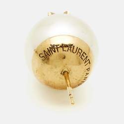 Pre Owned Saint Laurent Logo Faux Pearl Stud Earrings