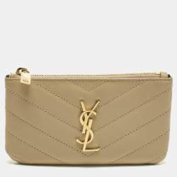 Pre Owned Saint Laurent Cassandre Key Pouch Beige Matelassé Leather