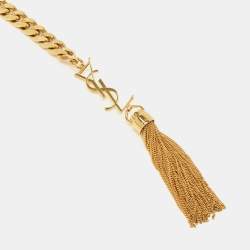 Pre Owned حزام سلسلة حرف واحد سان لوران جلد أسود بشراشيب