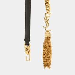 Pre Owned حزام سلسلة حرف واحد سان لوران جلد أسود بشراشيب