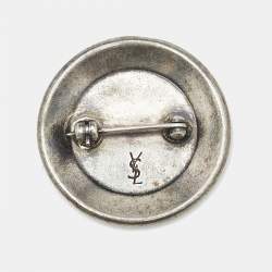 Pre Owned Saint Laurent Paris Silver Tone Medallion Pin Brooch