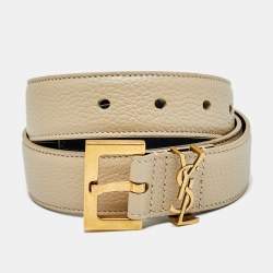 Pre Owned Saint Laurent Cassandre Square Buckle 70CM Belt Beige Leather