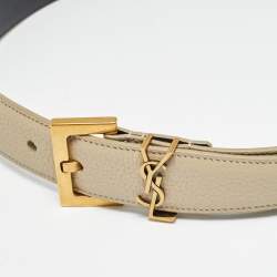 Pre Owned Saint Laurent Cassandre Square Buckle 70CM Belt Beige Leather