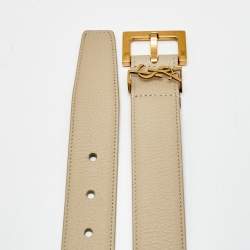 Pre Owned Saint Laurent Cassandre Square Buckle 70CM Belt Beige Leather
