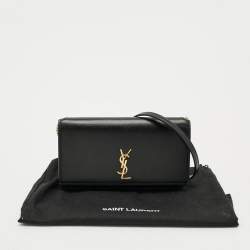 Pre Owned Saint Laurent Cassandre Black Leather Phone Holder w/Strap