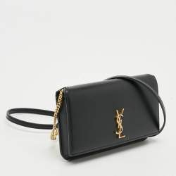 Pre Owned Saint Laurent Cassandre Black Leather Phone Holder w/Strap