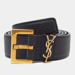Pre Owned Saint Laurent Cassandre Square 90CM Belt Black Leather