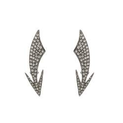 Saint Laurent Paris Crystal Embedded Arrow Silver Tone Clip-on Earrings