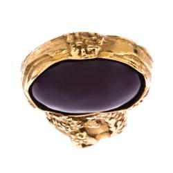 Pre Owned Yves Saint Laurent Purple Cabochon Arty Gold Tone Ring Size 57