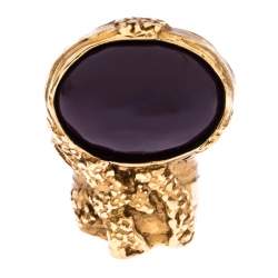 Pre Owned Yves Saint Laurent Purple Cabochon Arty Gold Tone Ring Size 57