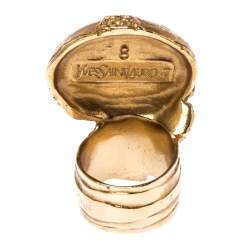 Pre Owned Yves Saint Laurent Purple Cabochon Arty Gold Tone Ring Size 57