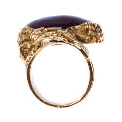 Pre Owned Yves Saint Laurent Purple Cabochon Arty Gold Tone Ring Size 57