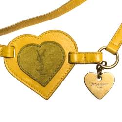 Pre Owned Saint Laurent Paris Yellow Leather and Suede Heart Waist Belt 90CM