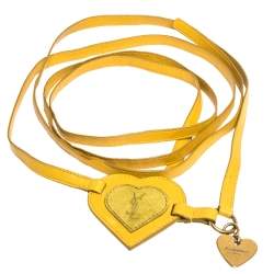 Pre Owned Saint Laurent Paris Yellow Leather and Suede Heart Waist Belt 90CM