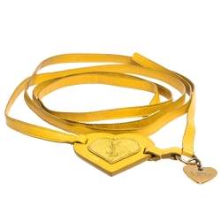 Pre Owned Saint Laurent Paris Yellow Leather and Suede Heart Waist Belt 90CM
