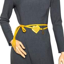 Pre Owned Saint Laurent Paris Yellow Leather and Suede Heart Waist Belt 90CM