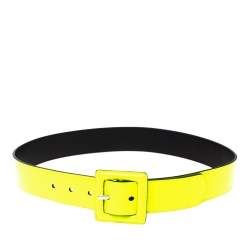 Pre Owned Saint Laurent Neon Green Patent Vinyl Buckle Belt 75CM