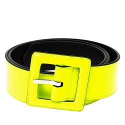 Pre Owned Saint Laurent Neon Green Patent Vinyl Buckle Belt 75CM