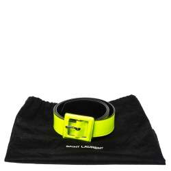 Pre Owned Saint Laurent Neon Green Patent Vinyl Buckle Belt 75CM