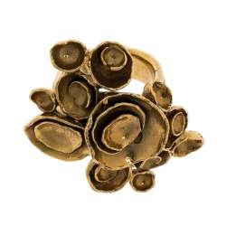 مملوكة مسبقًا Yves Saint Laurent Paris Arty Flower Gold Tone Ring 54.5