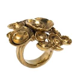 مملوكة مسبقًا Yves Saint Laurent Paris Arty Flower Gold Tone Ring 54.5
