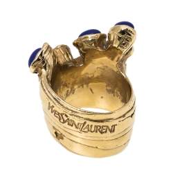 مملوكة مسبقًا Yves Saint Laurent Arty Dots Blue Cabochon Gold Tone Ring Size 54.5